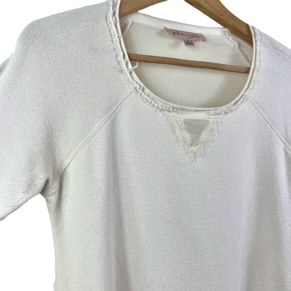 Philosophy Size S Terry Knit Top Sheer Back Sweatshirt Raw Hem Cream - Picture 3 of 10